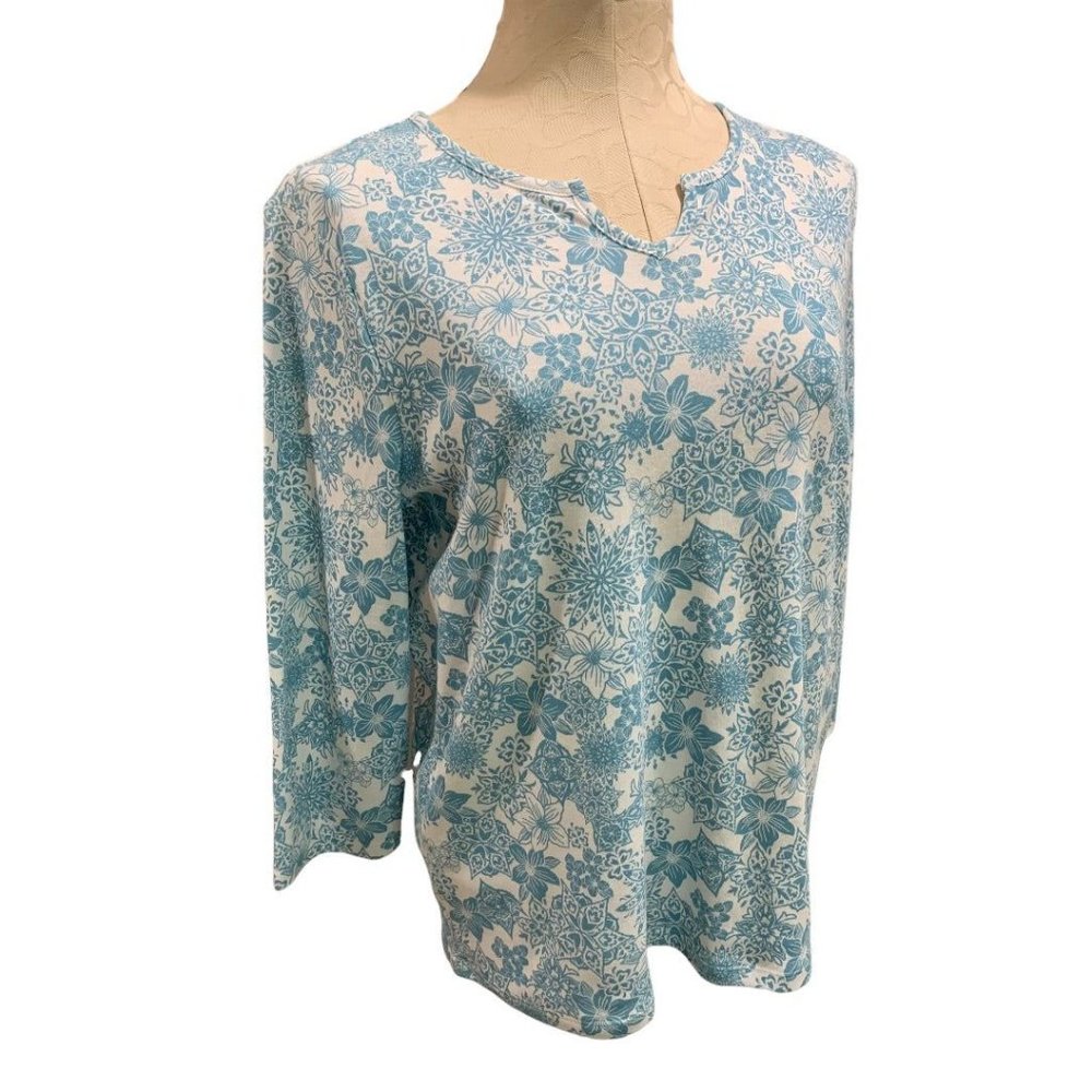 Large Petite Hastings & Smith Women's Pullover Print Top 3/4 Sleeve